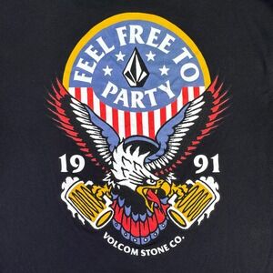 Volcom Men's‎ "Feel Free To Party" Short Sleeve T-Shirt America USA Eagle Medium